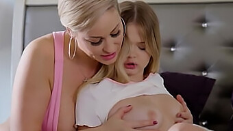 Big Tits Milf Seduces Her Teen Stepdaughter For Erotic Eating And Fucking