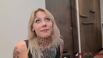 Inked Blonde Nayomi Sharp Gives Sascha A Deepthroat Blowjob