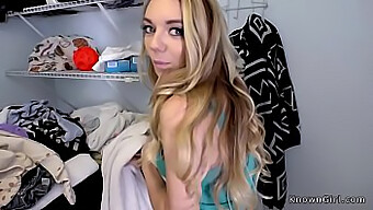 Young Blonde Girlfriend With Natural Big Boobs Has Sex In The Laundry Room