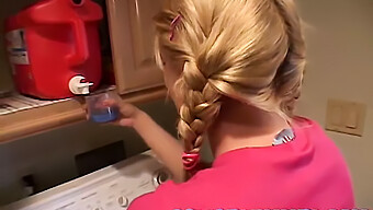 Young Girl Pleasures Herself In A Small Laundry Area