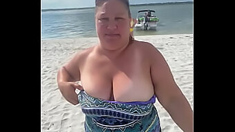 Curvy Wife Duca Reveals Her Large Breasts At A Public Seaside Location