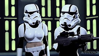 Trío De Cosplay Con Dos Storm Troopers Y Una Wookie