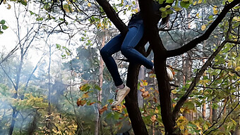 Teen Pubblica Si Arrampica Sull'Albero Per Il Piacere Personale, Registrato Segretamente